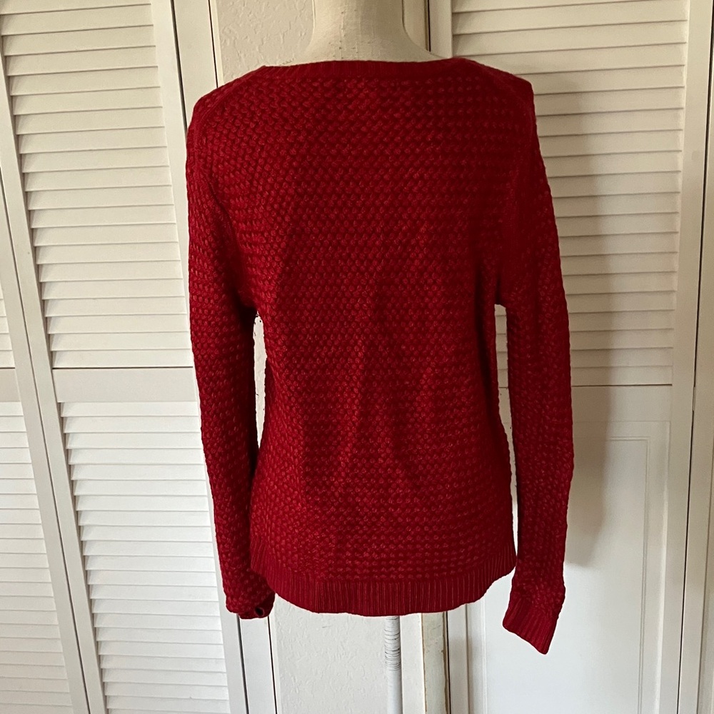 BANANA REPUBLIC Waffle knit crew neck red woman’s sweater size XL cotton‎ blend - Picture 4 of 7